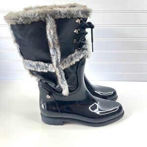 Stuart Weitzman Rebooting Faux-Fur-Trimmed Rain Boots Sz 7.5/38